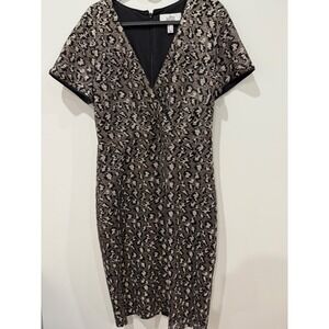 Belle Badgley Mischka Dress‎ Women's 10 Gold Black Sequin Leopard Cocktail